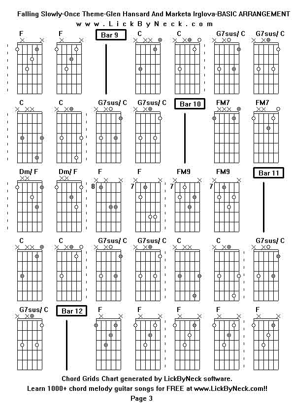 Chord Grids Chart of chord melody fingerstyle guitar song-Falling Slowly-Once Theme-Glen Hansard And Marketa Irglova-BASIC ARRANGEMENT ,generated by LickByNeck software.